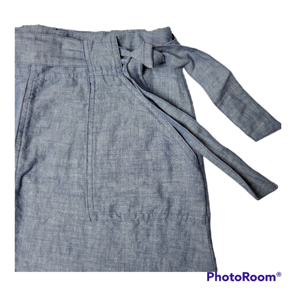 Lija | Linen Cotton Blend Chambray Tie Waist Skirt Size 4 - Picture 3 of 7